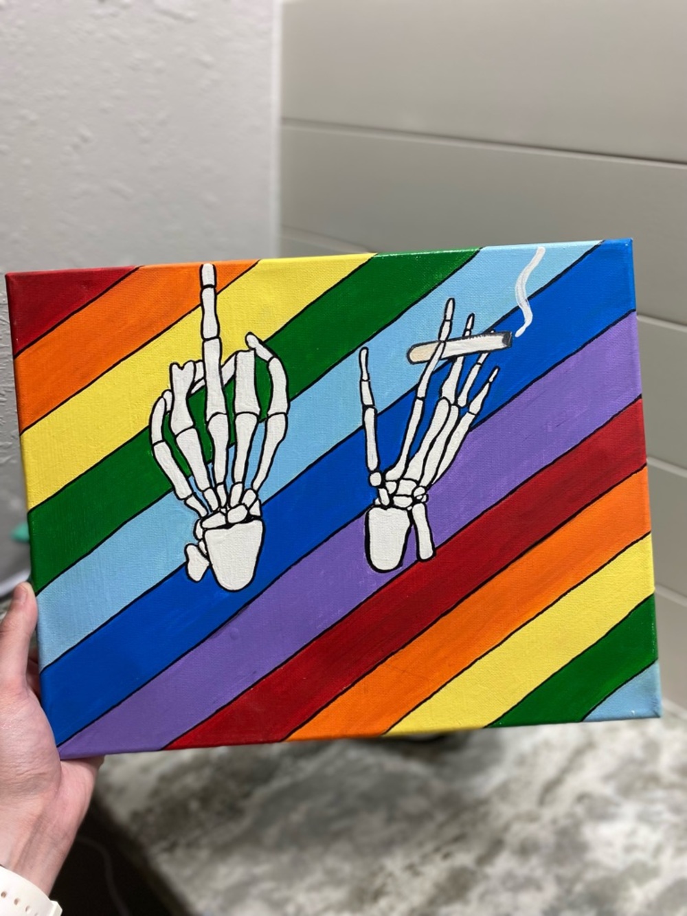 Colorful Skeleton Hand Canvas Art - Picture 4 of 5